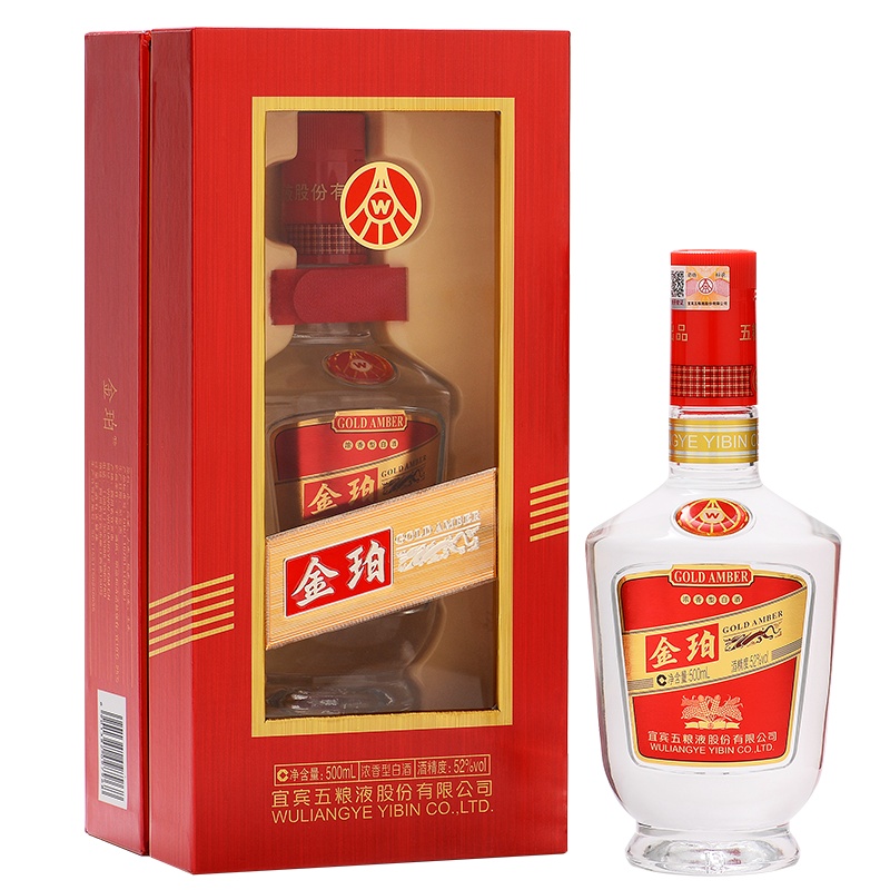 五粮液股份公司 金珀 52度 500ml 单瓶 浓香型白酒(手工开窗盒)