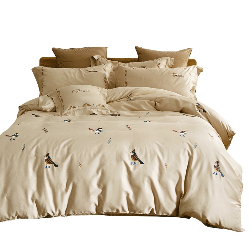 恒源祥五星级酒店全棉刺绣四件套纯棉简约床品60支长绒棉被套床单