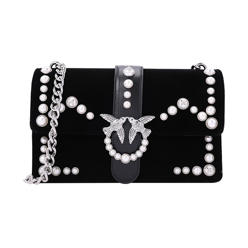 Pinko/品高 女士黑色链条单肩斜跨燕子包 珍珠款1P216K Y4YC Z99