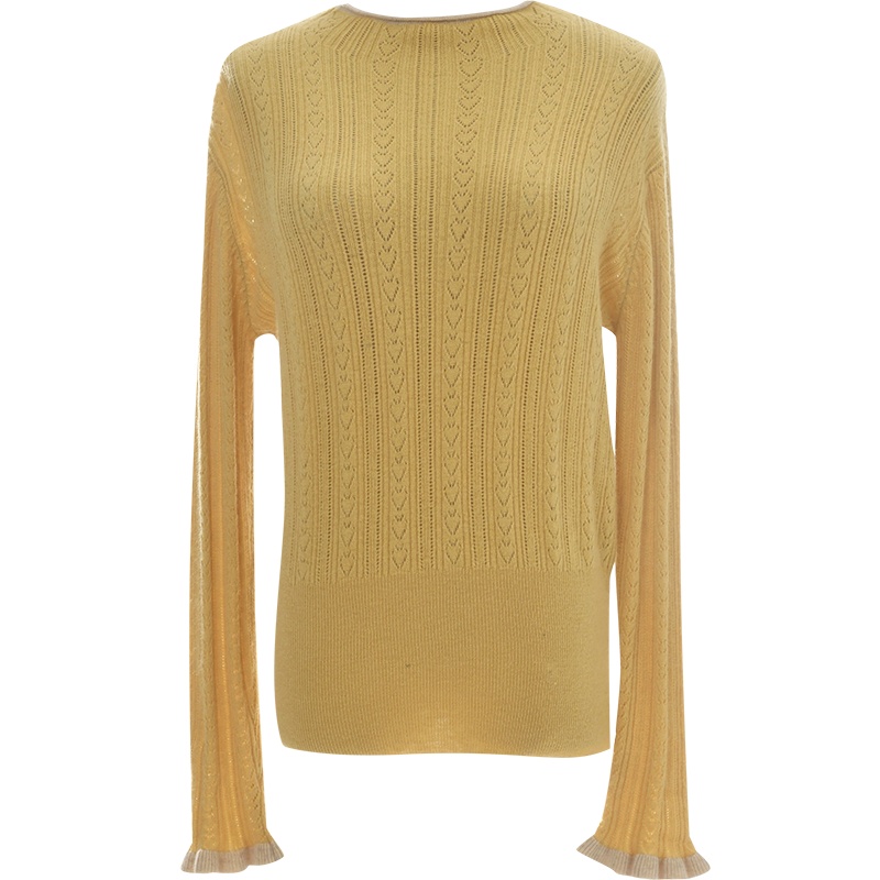 欧昵雪秋冬收腰遮肚子毛衣女木耳边长袖半高领针织衫