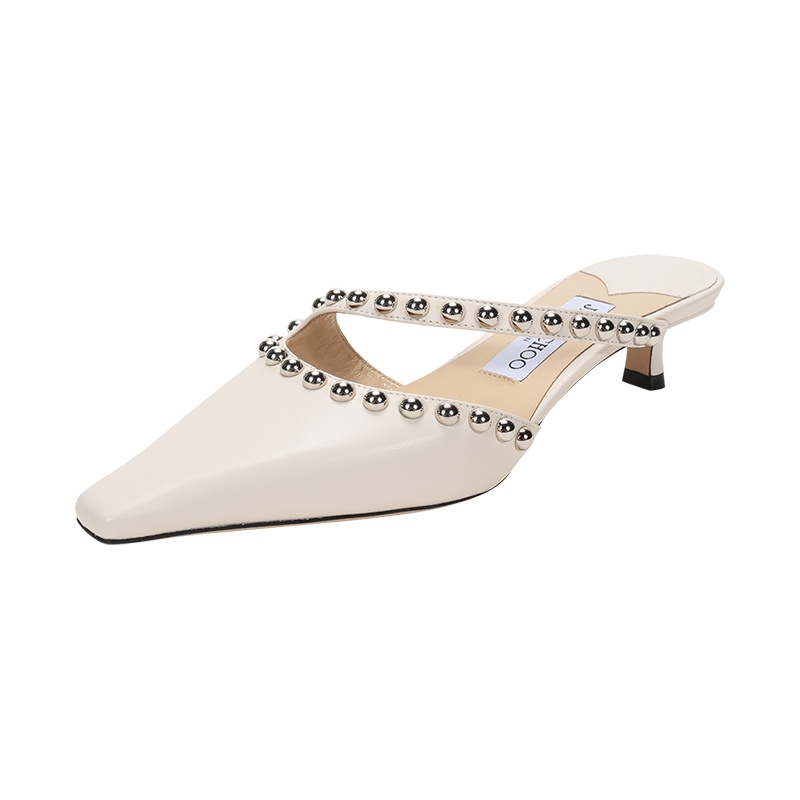 JIMMY CHOO 周仰杰 女士 羊皮铆钉装饰尖头穆勒鞋中跟拖鞋ROS 35 ZMZ 211