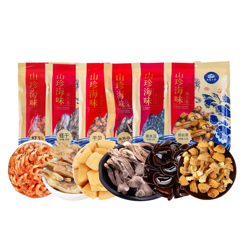 山海小将 海鲜混装组盒D 954g/6包 干贝、鹿茸菌、蛏干、虾仁干、姬松茸、黑木耳