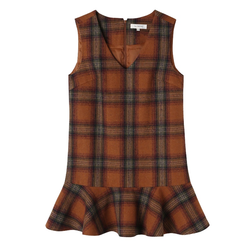 拉夏贝尔 法式少女秋装女新款气质复古时尚格子学生秋冬温柔连衣裙60007567