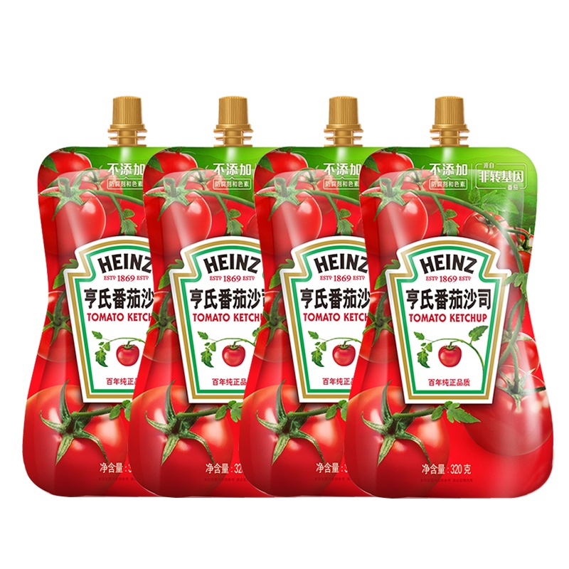 Heinz/亨氏番茄酱番茄沙司320g*4披萨薯条小包肯德基家用手抓饼酱挤压袋装
