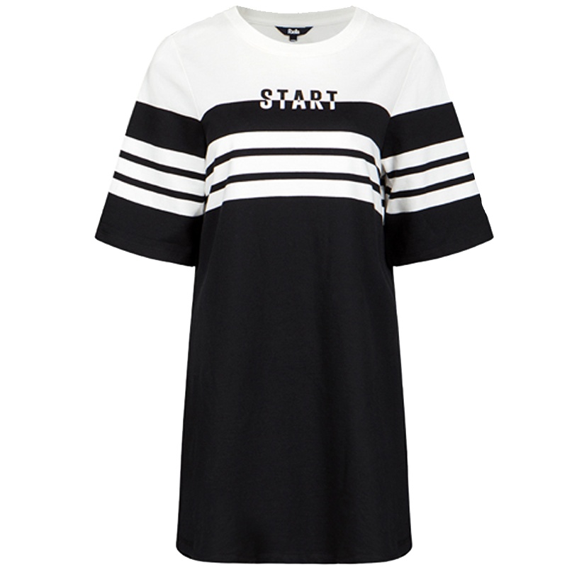 拉夏贝尔Puella初秋新款韩版圆领显瘦宽松五分袖连衣裙女20009072