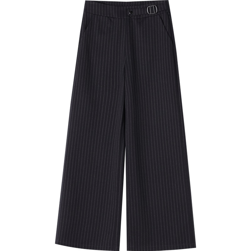 娅丽达女裤高腰阔腿裤女2019春秋新款宽松直筒大码女士职业九分裤I3612