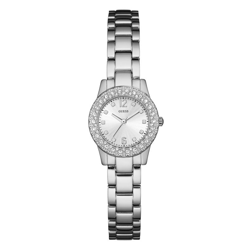 GUESS纤巧银色迷你水晶镶嵌小表盘石英腕表+W0889L1