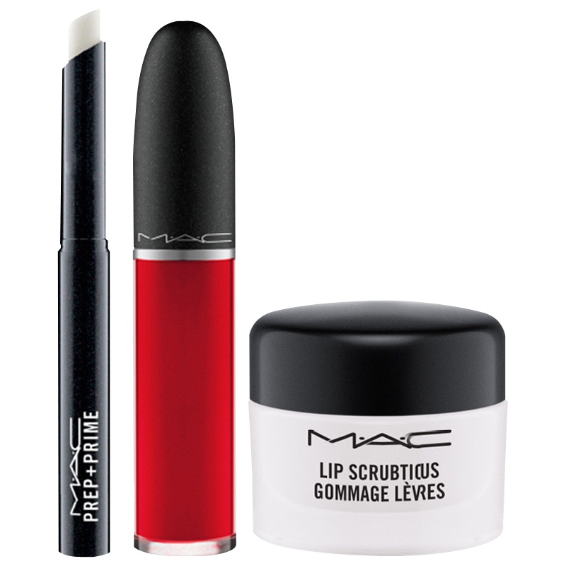 MAC魅可独享红唇套组 Feels So Grand唇釉+Sweet Vanilla磨砂+隔离打底润唇笔 蓝调正红