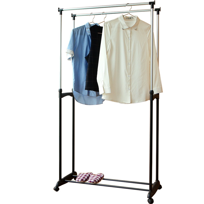 欧润哲 晾衣架 双杆伸缩室内卧室挂衣架晾衣架 阳台晒衣架带滑轮洗晒用品