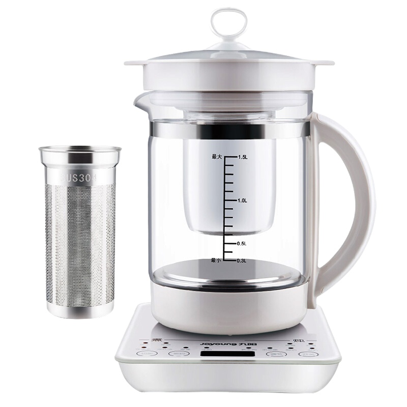 九阳（Joyoung）养生壶带滤网隔水炖盅家用多功能钢化玻璃开水煲1.5L煮茶壶K15-D06 香槟灰