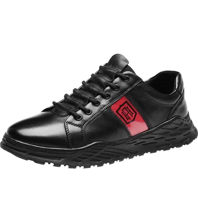 红蜻蜓男鞋秋季新款潮流真皮运动休闲鞋青年皮鞋系带厚底板鞋