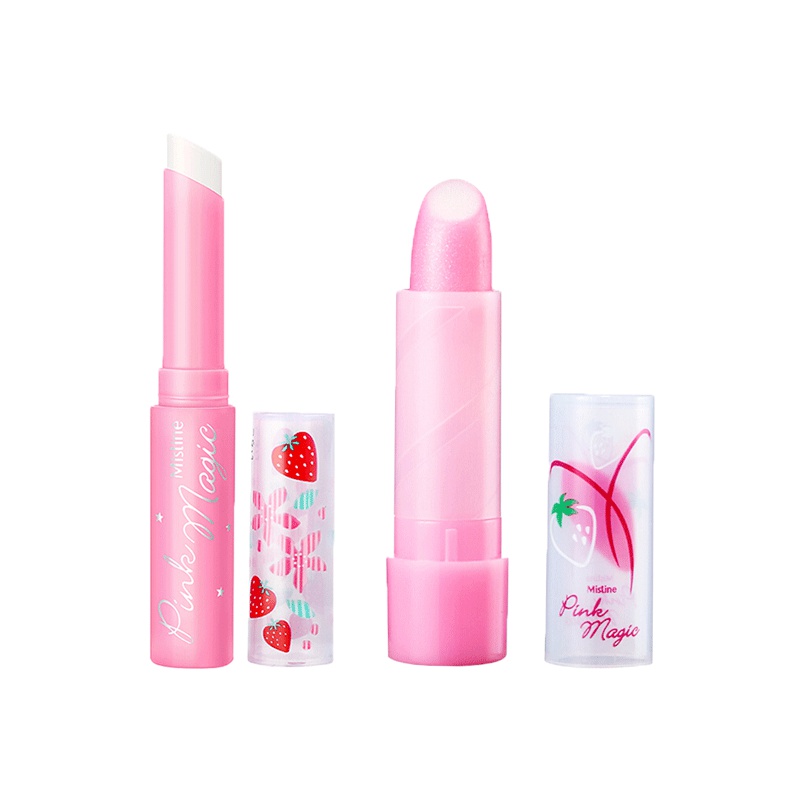 蜜思婷大草莓+小草莓保湿滋润变色润唇膏2支