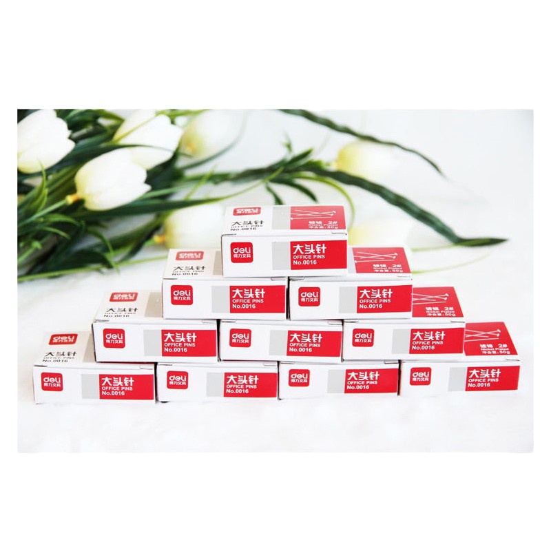 得力0016大头针(50克/盒)(10盒/组)防锈大头针 办公钉针 票据别针