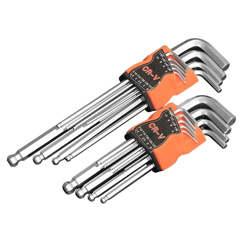 海斯迪克 gnjz-65 扳手套装内六角扳手 内6角螺丝刀 梅花米字六方边公制多功能组合扳手工具(9件套球头中长款)