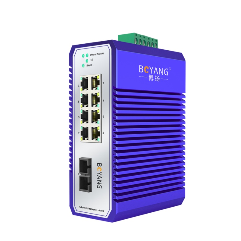 博扬 工业级管理型交换机 一光八电千兆双纤SC 导轨式VLAN以太网光纤交换机 含电源不含模块 BY-ISMG1082