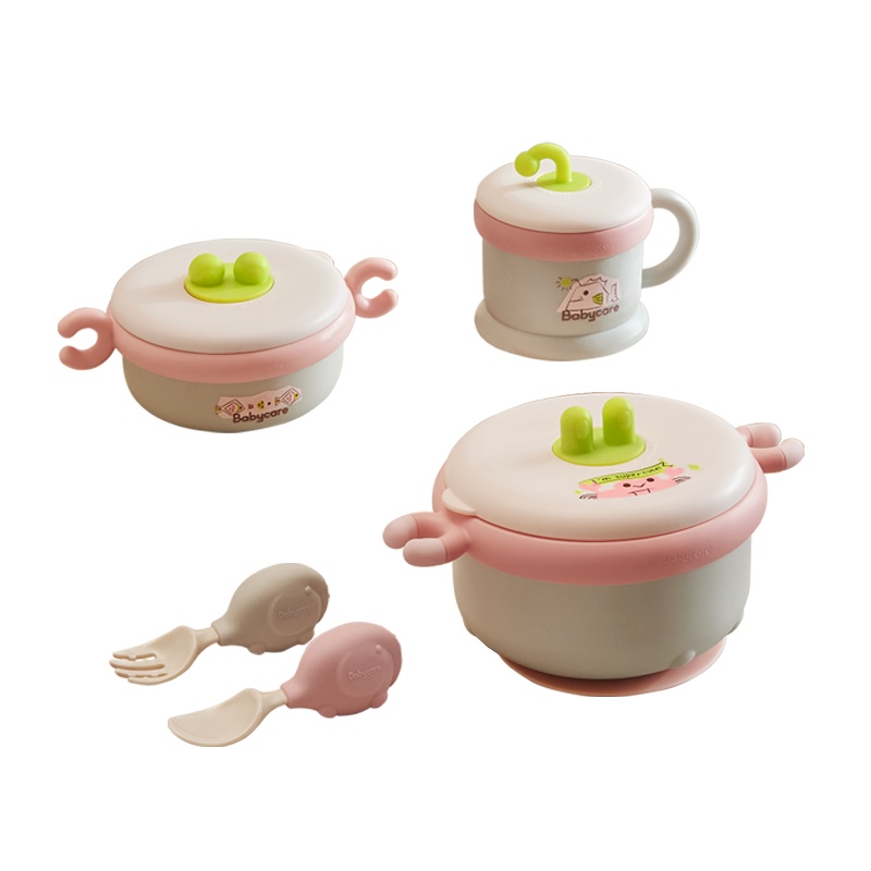 babycare婴儿辅食碗注水保温吸盘碗儿童餐具套装儿童碗防摔防烫 六件套 安伯灰