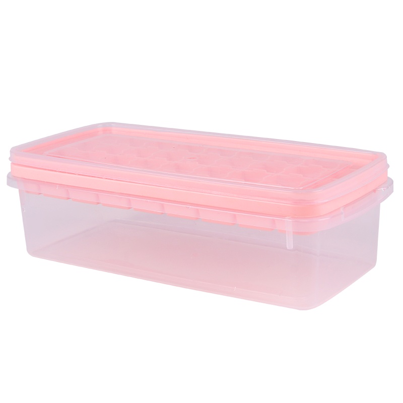 冰块模具冰格冰盒自制创意冰块盒子硅胶带盖带保鲜盒家用冰箱制冰盒冰糕雪糕制冰盒冻冰块盒 冰格套装(粉色)