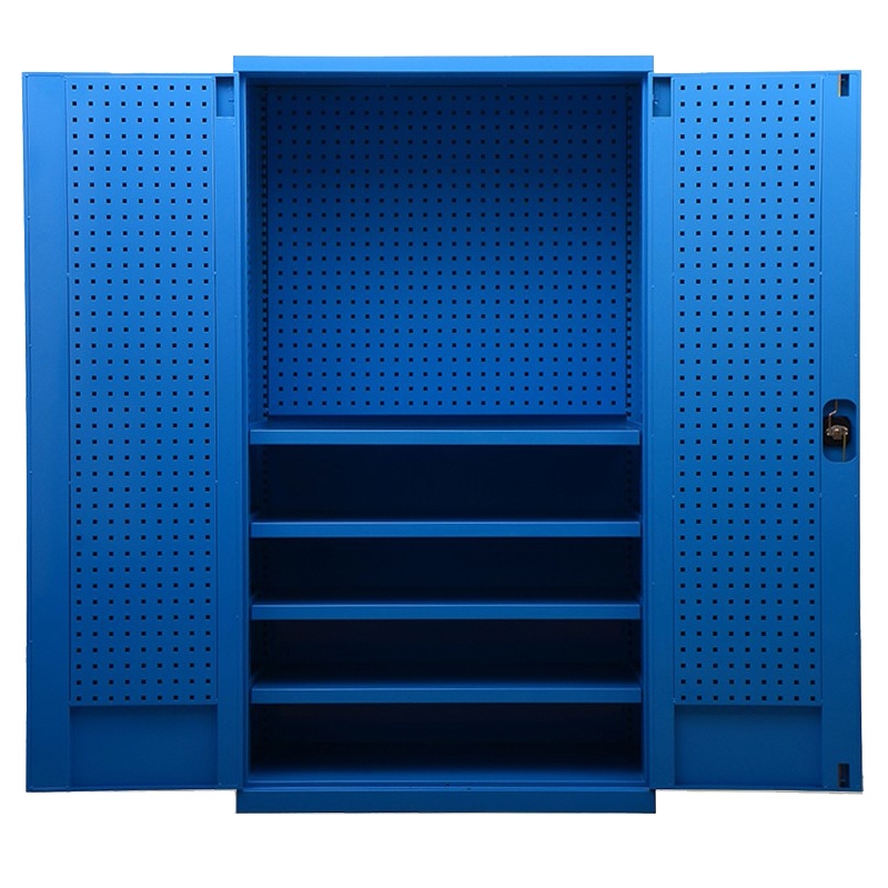 臻远重型五金工具柜铁皮柜双开门置物柜多功能零件柜~四层板+门挂板+背挂板蓝色