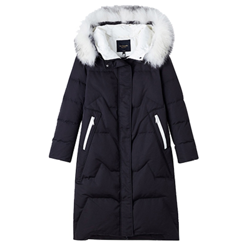 拉夏贝尔鸭绒羽绒服外套女冬季新款韩版宽松大衣毛领中长款派克服10017750