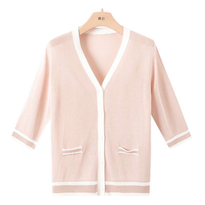 晚白 2020夏季新品时尚休闲百搭简约V领单排扣薄外搭空调衫女