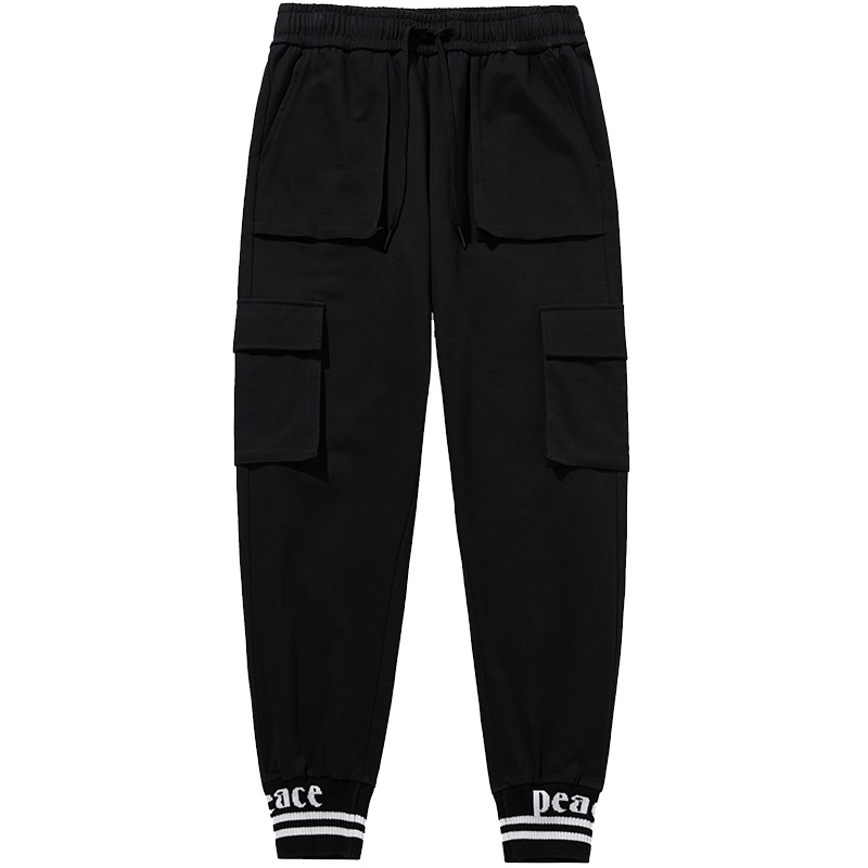 太平鸟男装 秋休闲裤男撞色束腿裤韩多口袋工装裤长裤微弹#