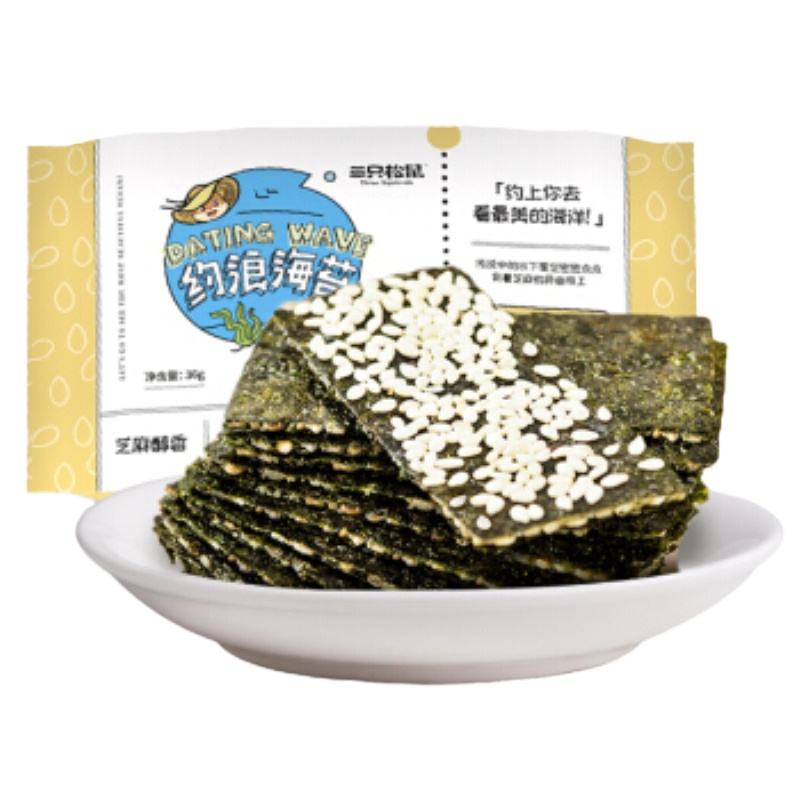 三只松鼠夹心海苔芝麻味3袋 36g*3袋 海味零食儿童即食紫菜夹心脆