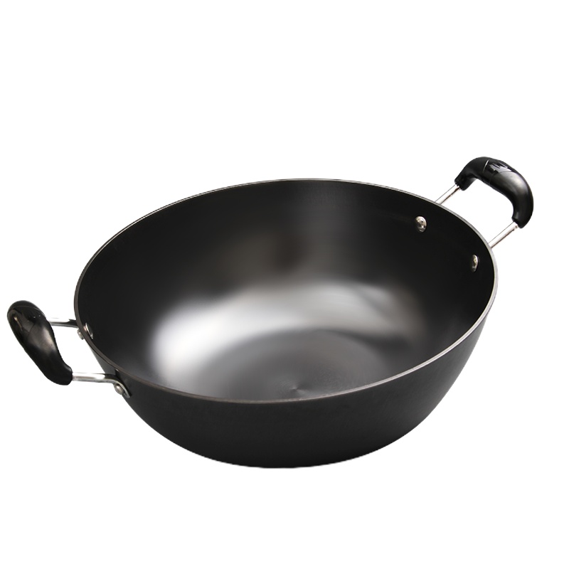 华邦HB-DU30P铸铁平底炖锅传统大铁锅加深汤锅双耳铸铁炒锅无涂层家用锅具