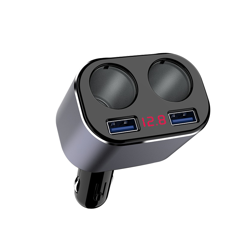 沿途(yantu)车载充电器一拖二双USB转接口多功能手机快充带电压监测 升级款L01[灰色]