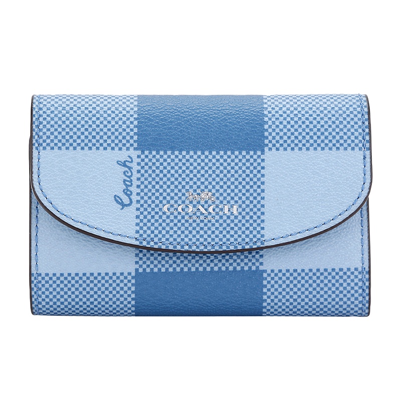 COACH 蔻驰 奢侈品 女士短款纯色格子皮革卡包钥匙包