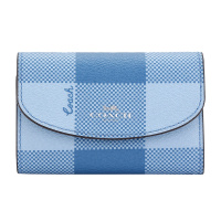 COACH 蔻驰 奢侈品 女士短款纯色格子皮革卡包钥匙包