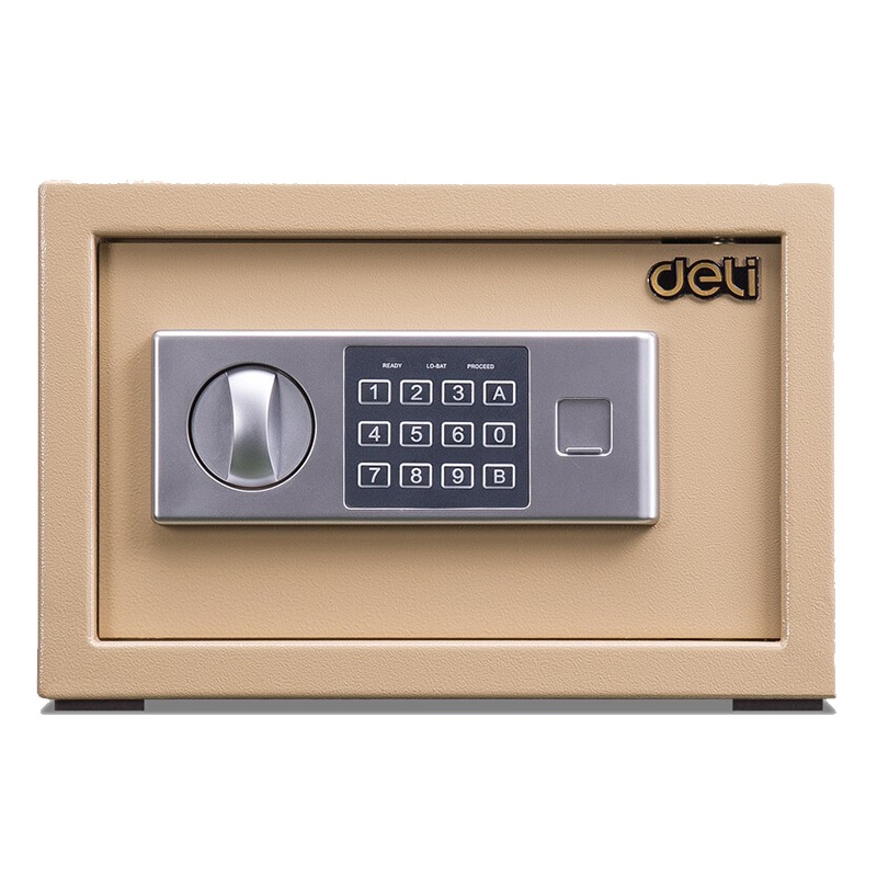 得力deli16654保管箱电子密码隐藏式入墙防盗保险柜家用小型迷你20cm金色