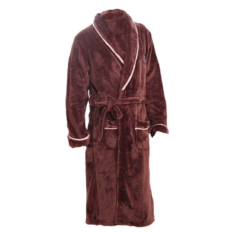 翠菲克冬季新款睡袍女士加厚加绒浴袍简约中长款大码睡衣法兰绒睡袍保暖女家居服浴衣情侣睡袍休闲时尚潮流BLD0002