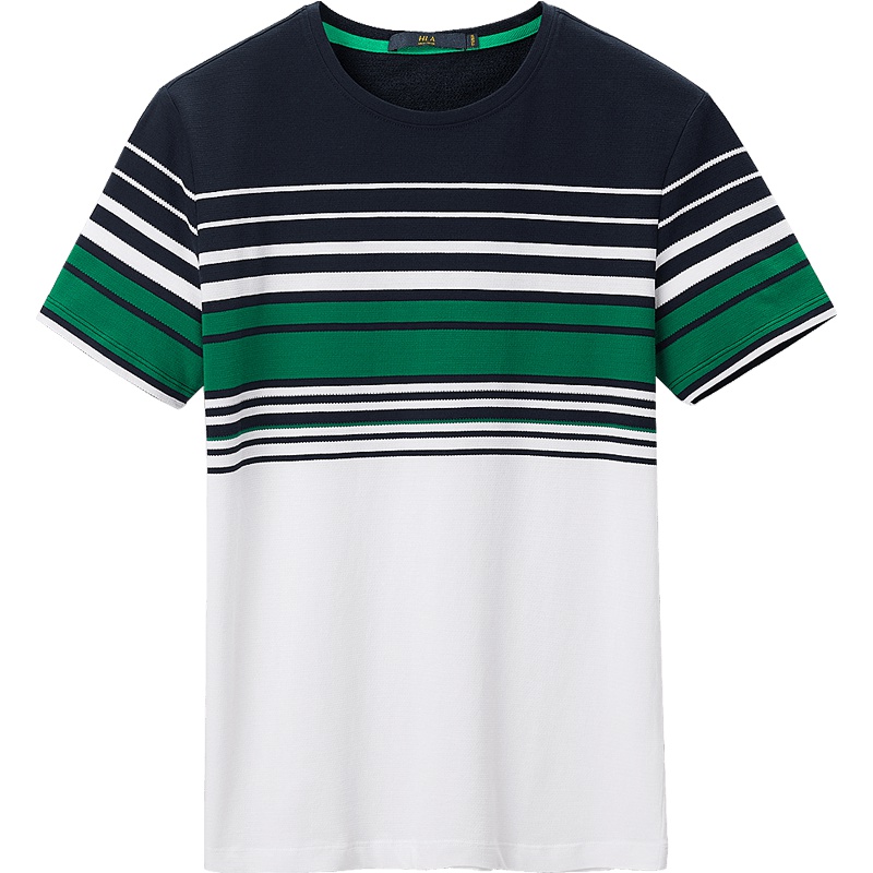 HLA海澜之家撞色条纹短袖T恤2019夏季圆领短T男 HNTBJ2R166A