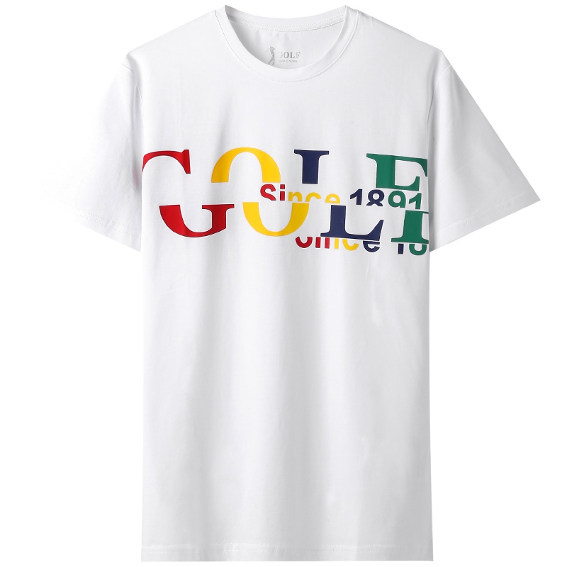 GOLF/高尔夫圆领男士弹力棉白色印花图案短袖男装T恤衫修身