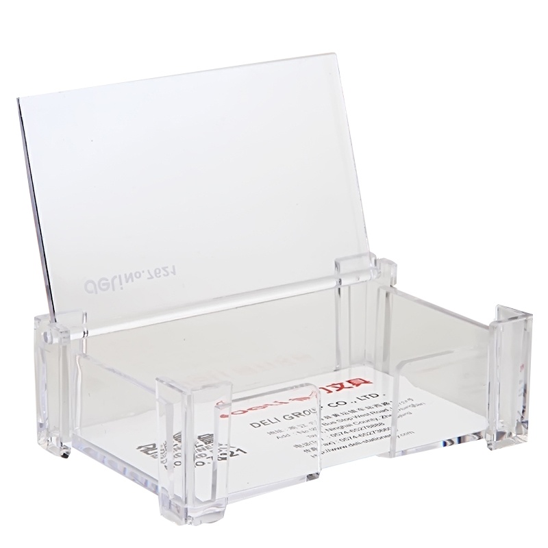 [精选]得力(deli)透明翻 盖名片盒 桌面办公名片收纳座7621