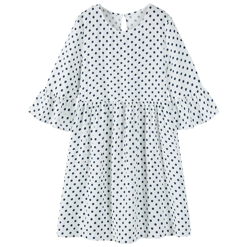 【满198减100预估价：40】Semir森马春秋连衣裙女2019新款清新波点喇叭袖复古法式裙海边度假裙