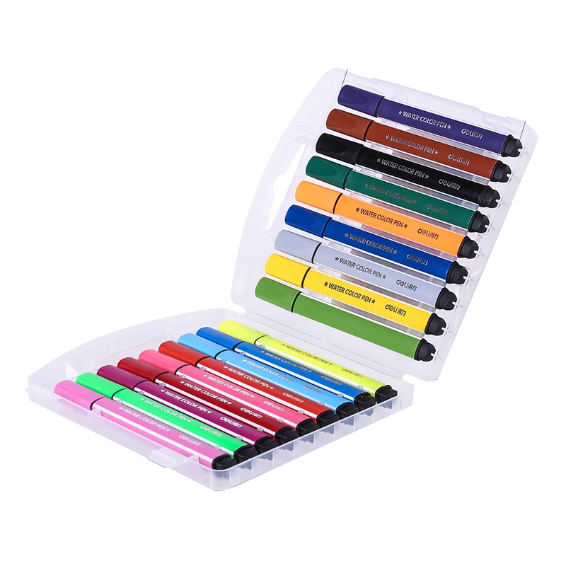 得力水彩笔套装儿童幼儿园小学生用18色可水洗无毒绘画笔专业美术绘画手绘宝宝绘本三角笔杆粗笔杆70657