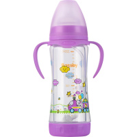 贝斯比bassby 宽口弧形玻璃防爆两用自动奶瓶带120mlPP防护套粉紫