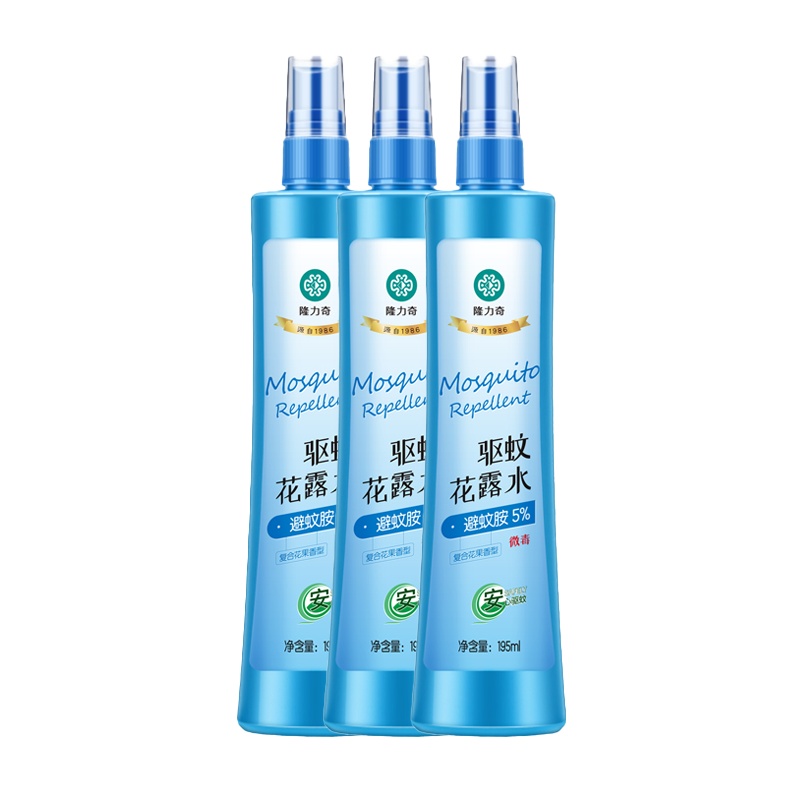隆力奇 花露水 195mL(3瓶装) 驱蚊花露水祛痱止痒复合果香型