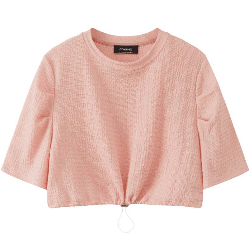 OtherMix纯色抽褶t恤女2021年夏季新款宽松高腰薄款短袖上衣