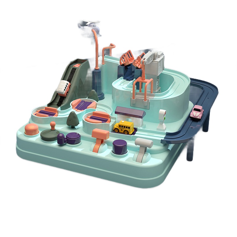 北国e家越诚汽车闯关大冒险手动电梯滑行益智儿童轨道车玩具男孩5玩具3岁#t101f马卡龙校车版（3车款）