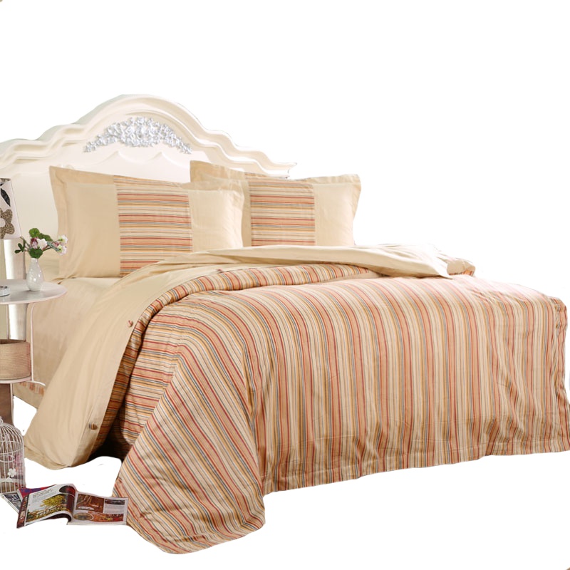 恒源祥家纺全棉斜纹印花四件套纯棉床上用品床单被套简约格纹双人加大套件 1.5米床/1.8m床