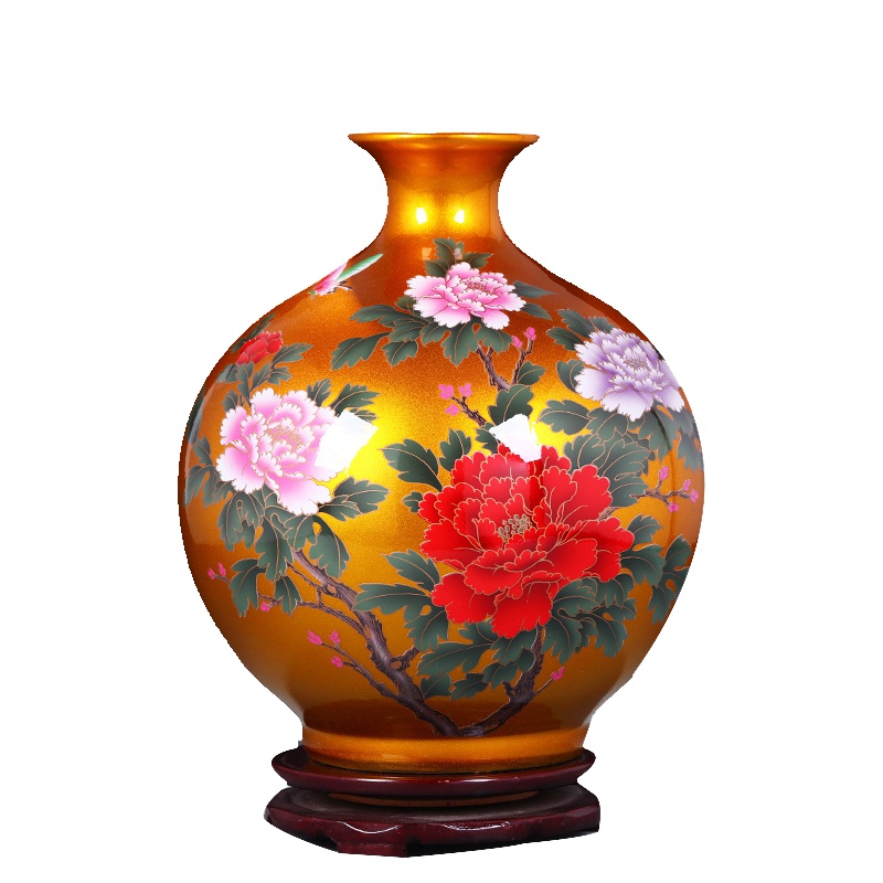 景德镇陶瓷器花瓶 现代家居客厅工艺品摆件金色石榴