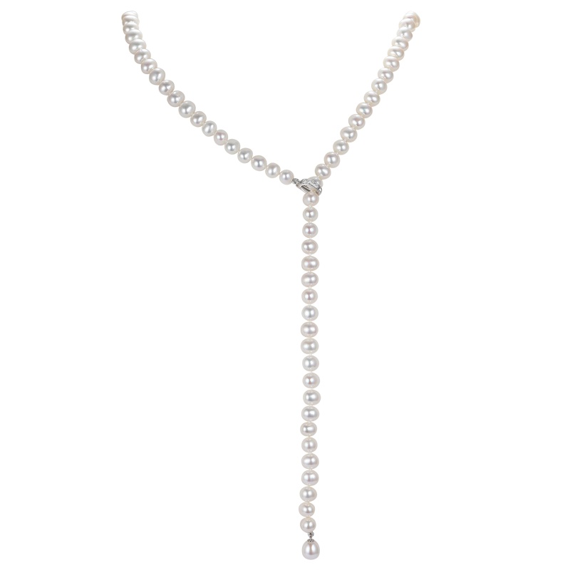 佰色传情近圆强光淡水珍珠毛衣链秋冬款项链长款流苏复古礼物