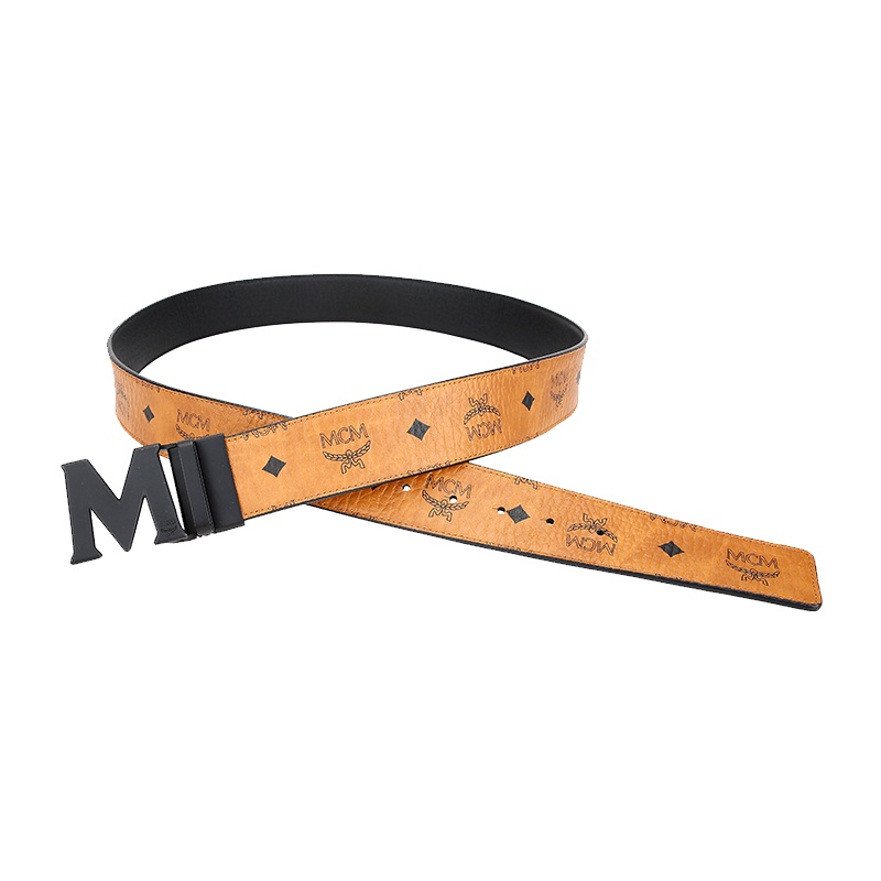MCM 男士纯色时尚百搭印花扳扣式腰带 MXB7SVI10BK001