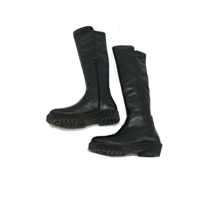 真皮低跟百搭舒适黑色长筒靴