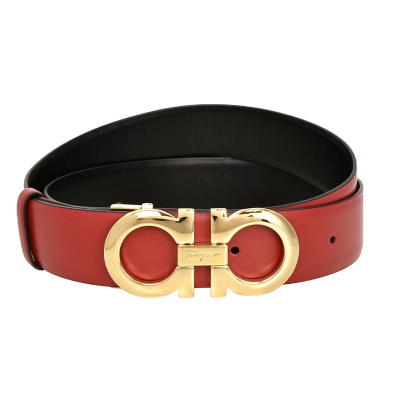 [畅享]Salvatore Ferragamo 菲拉格慕 女士红色牛皮十字纹金扣双面可调GANCINI腰带 100CM