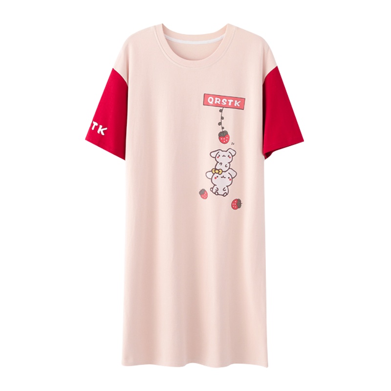 浪莎韩版睡裙女士夏纯棉短袖轻薄透气款睡衣春夏款可爱卡通家居服