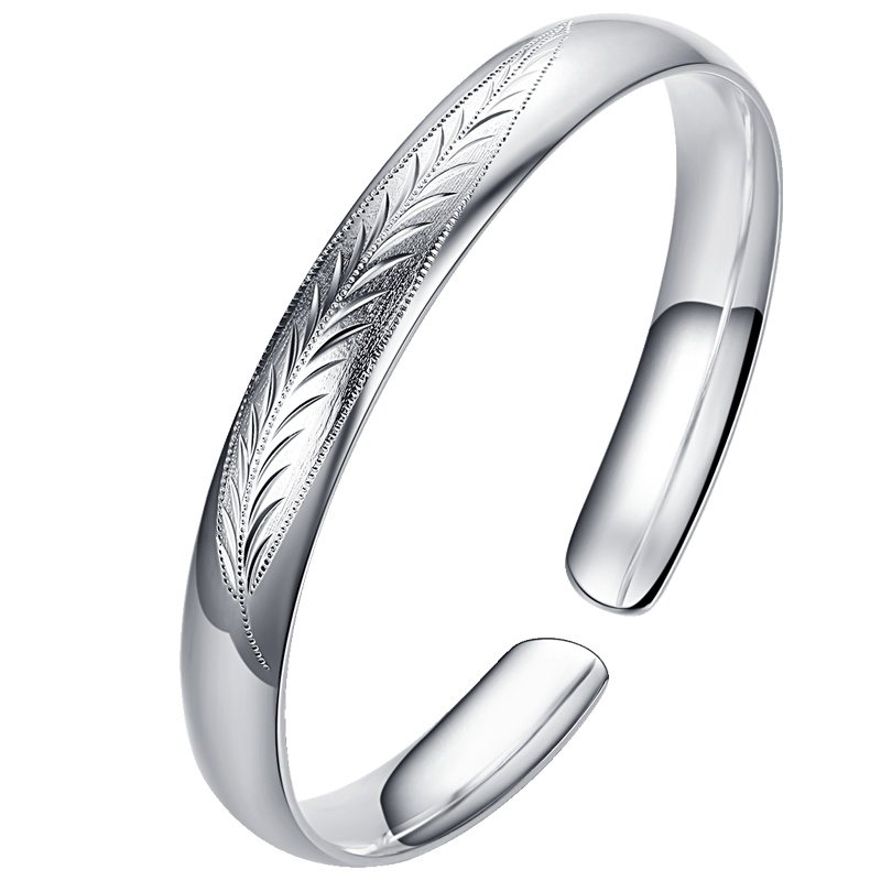 佰色传情(BRIR)银手镯SS999女实心纯银手镯足银时尚简约开口妈妈礼物