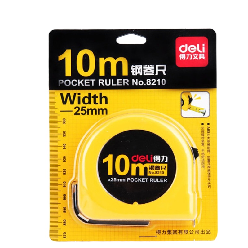 得力 (deli) 8210 钢卷尺10m 黄色玻璃纤维长皮尺